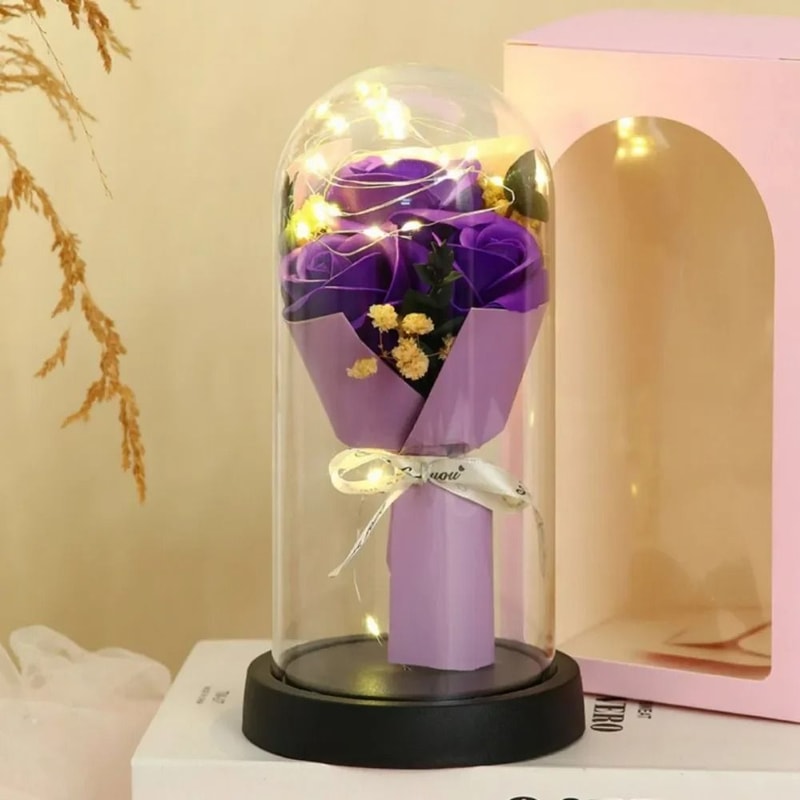 LED Eternal Rose Glass Dome With Gold Foil Flower 11