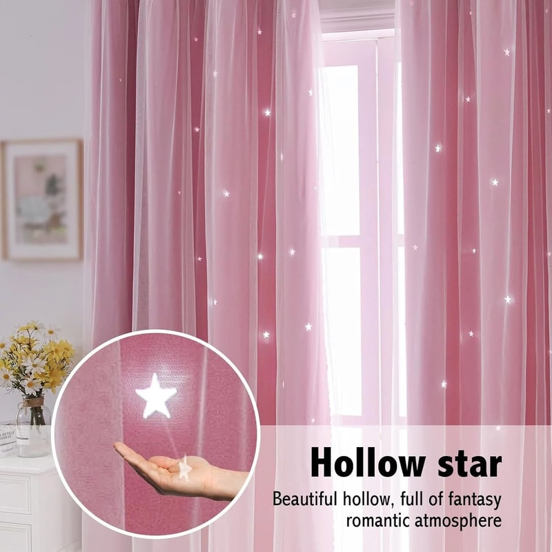 Double Layer Star Curtains For Girls Bedroom Set Of 2 Panels 2