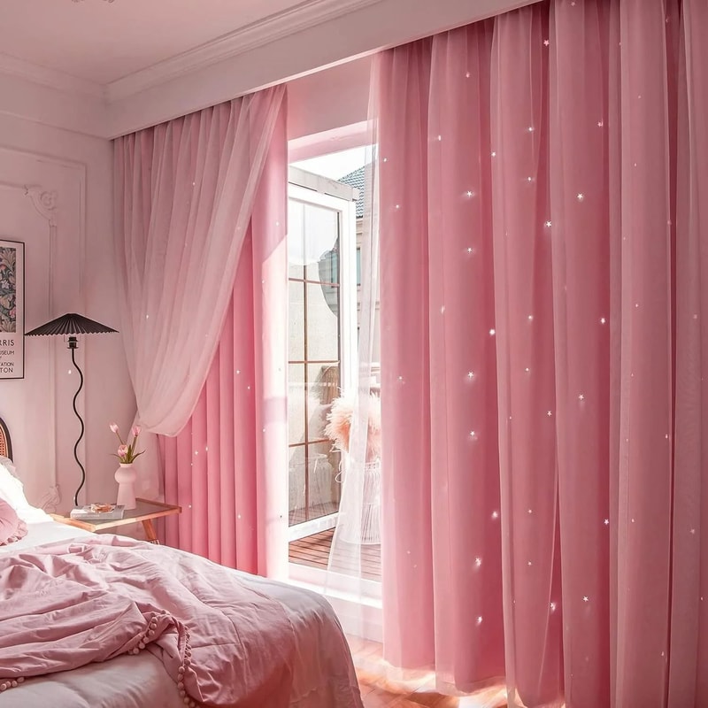 Double Layer Star Curtains For Girls Bedroom Set Of 2 Panels 5
