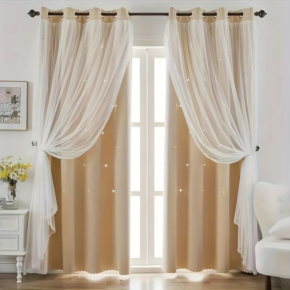 Double Layer Star Curtains For Girls Bedroom Set Of 2 Panels 6