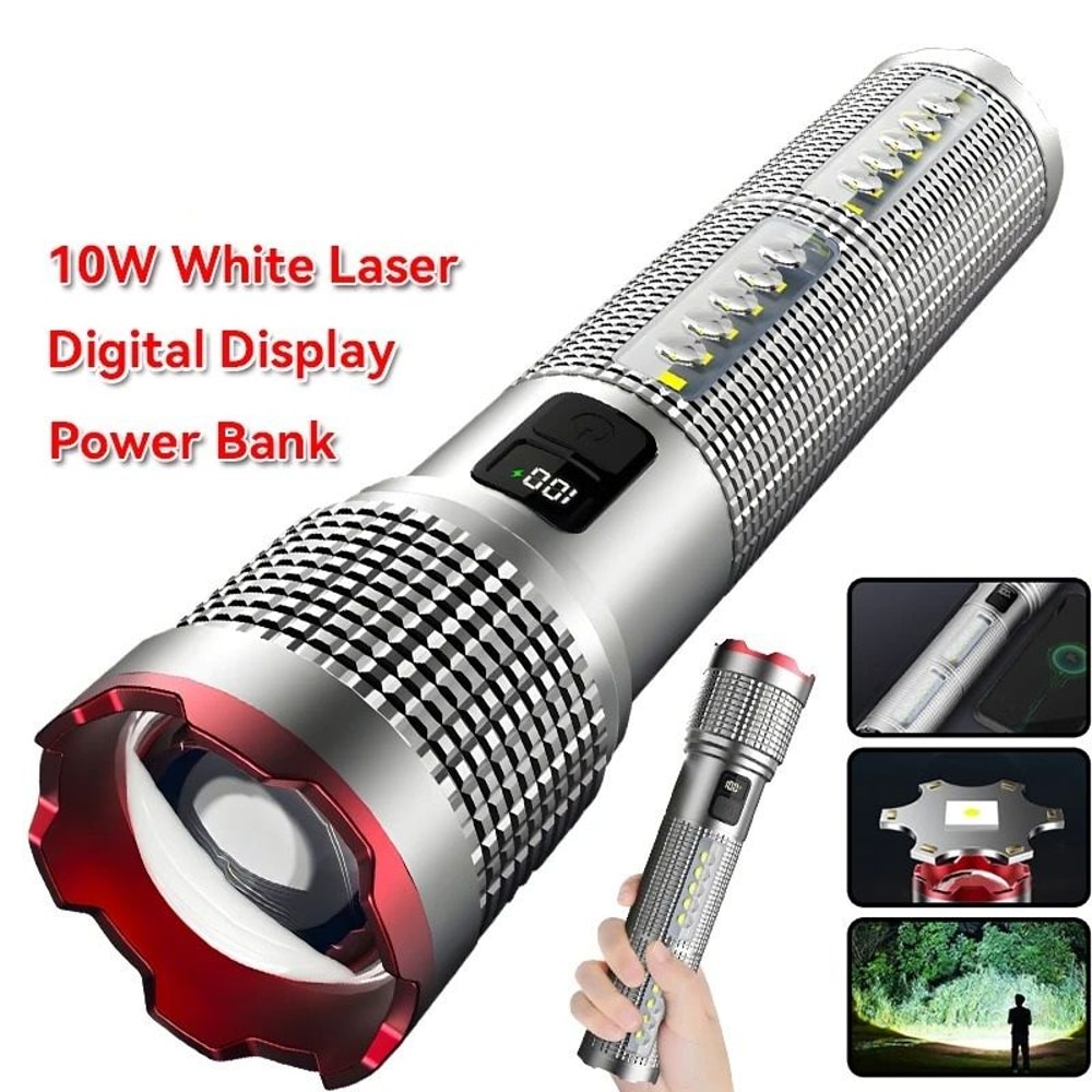 Powerful Rechargeable Tactical LED Flashlight With Zoom And Power Bank 0