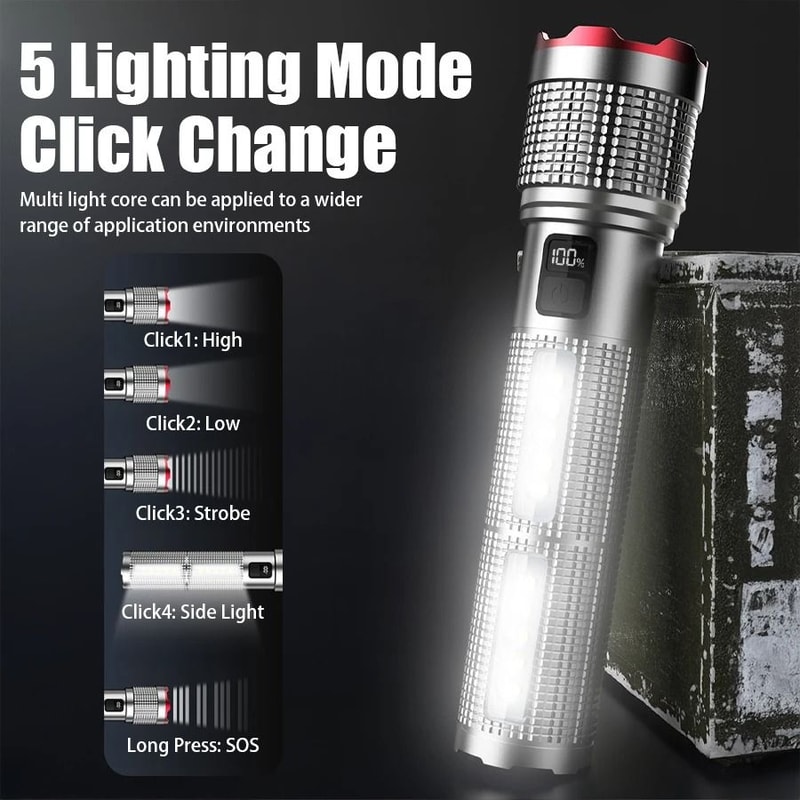 Powerful Rechargeable Tactical LED Flashlight With Zoom And Power Bank 1