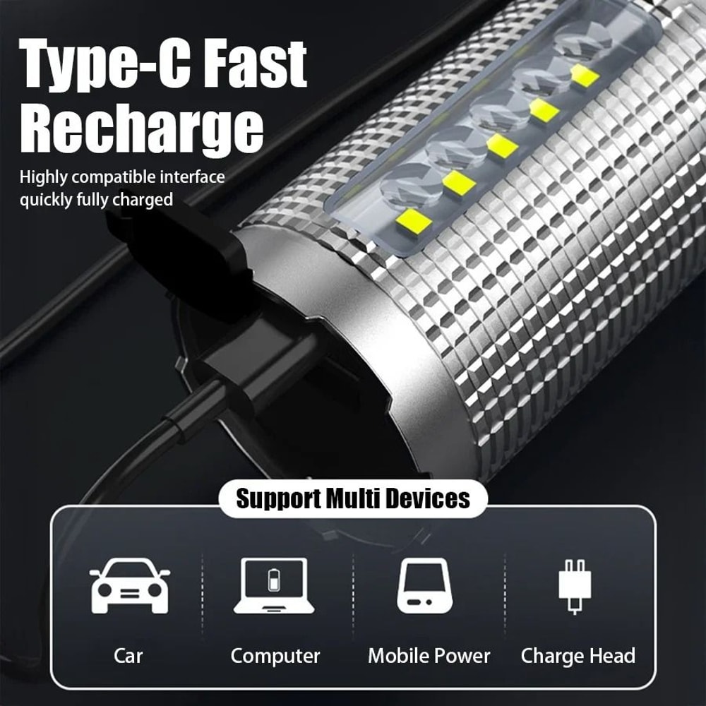 Powerful Rechargeable Tactical LED Flashlight With Zoom And Power Bank 2