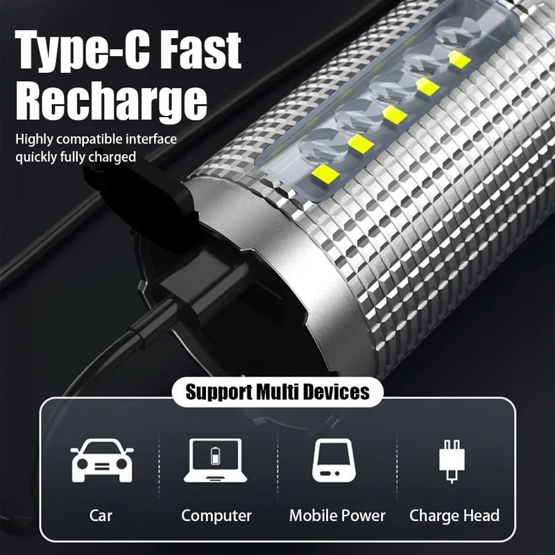 Powerful Rechargeable Tactical LED Flashlight With Zoom And Power Bank 2