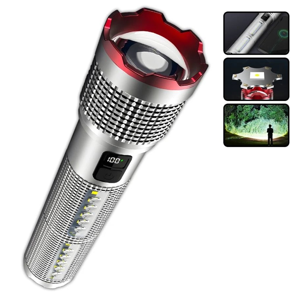 Powerful Rechargeable Tactical LED Flashlight With Zoom And Power Bank 6