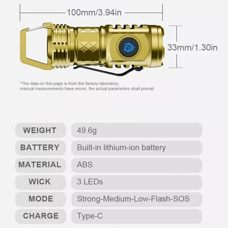 USB Type C Rechargeable Waterproof LED Work Flashlight 5