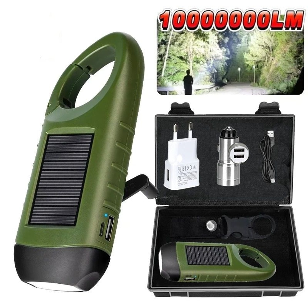 Solar Hand Crank LED Emergency Flashlight With Power Bank 0