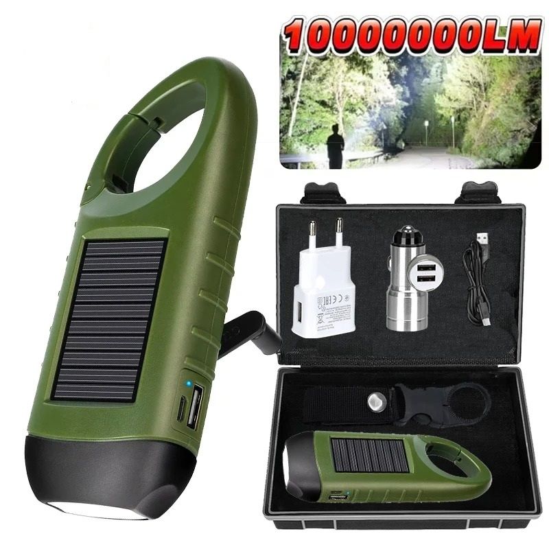 Solar Hand Crank LED Emergency Flashlight With Power Bank 0