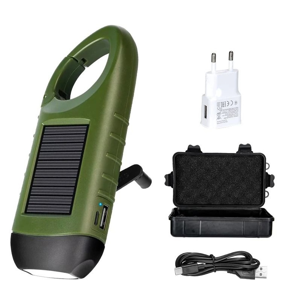 Solar Hand Crank LED Emergency Flashlight With Power Bank 9