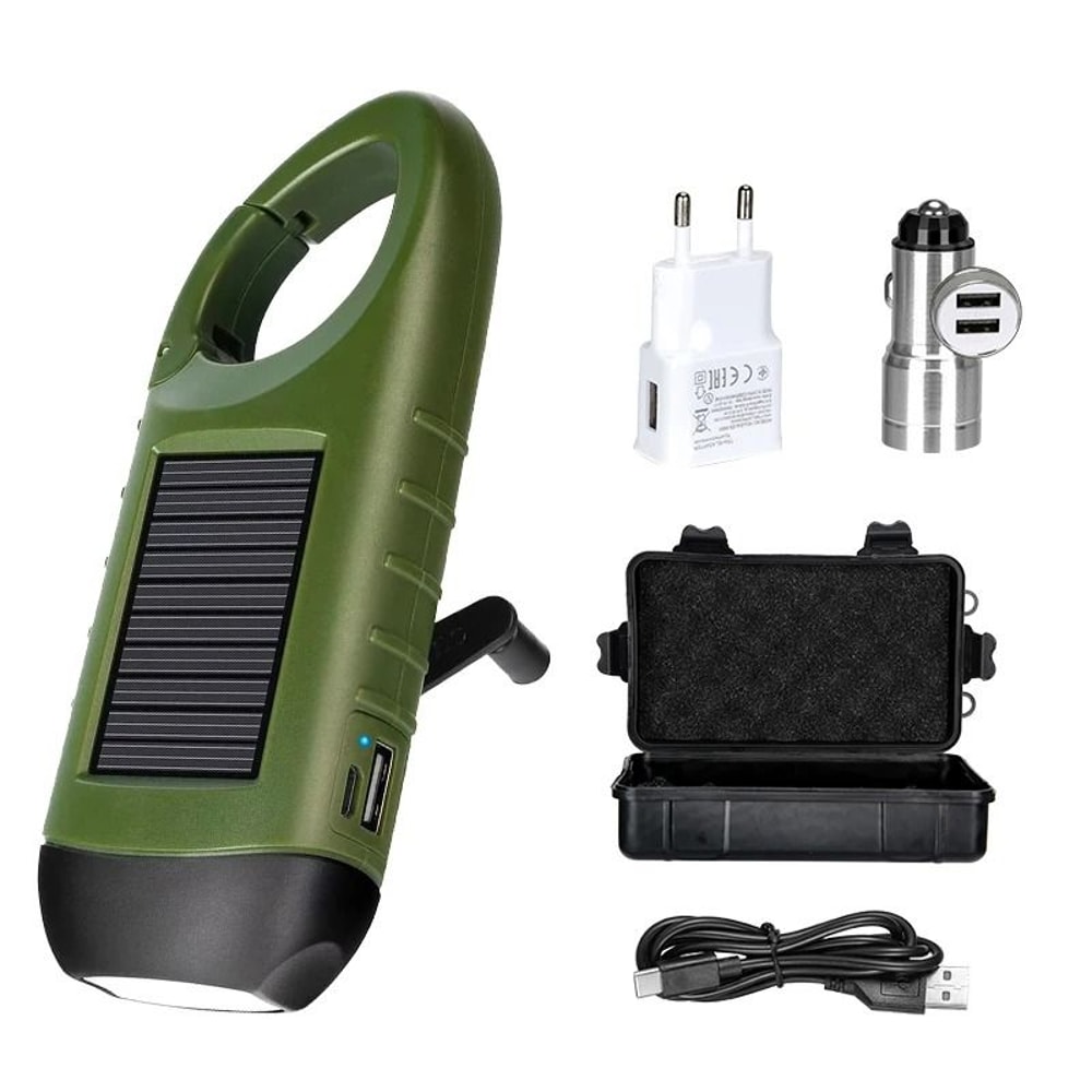 Solar Hand Crank LED Emergency Flashlight With Power Bank 10