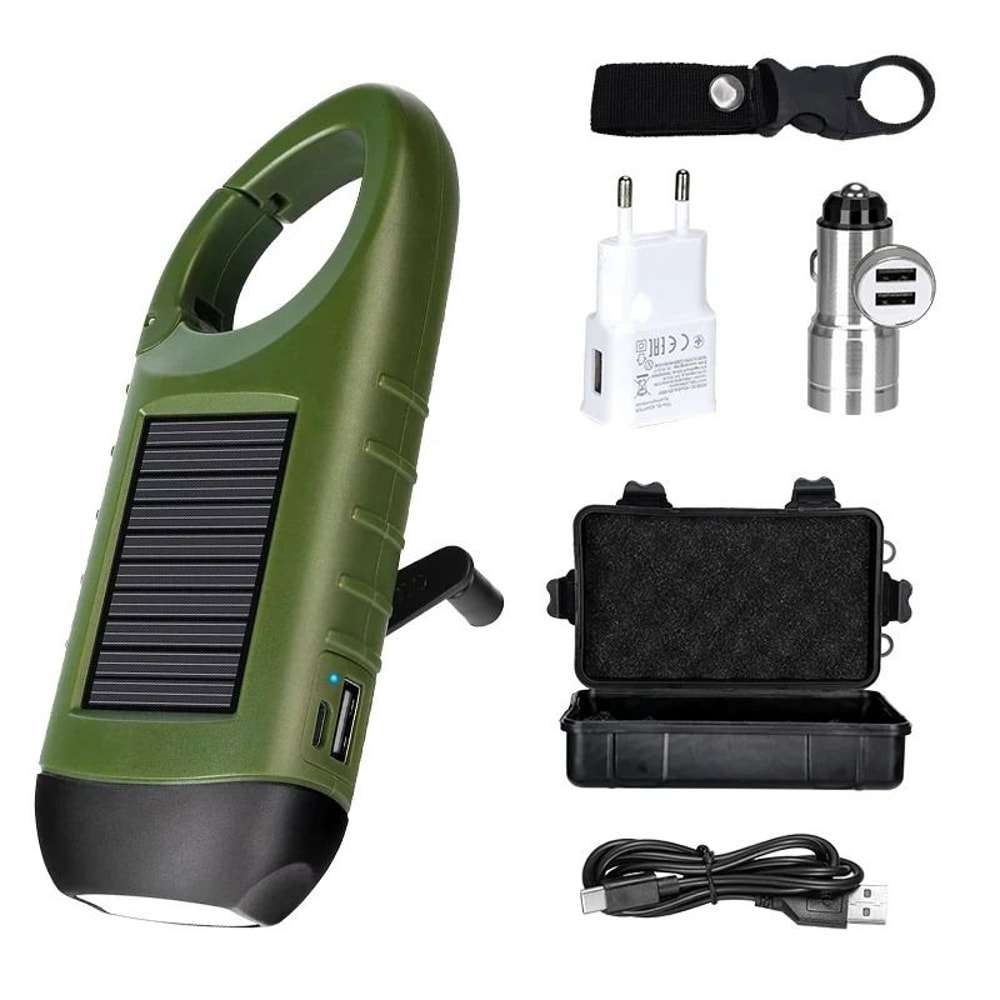 Solar Hand Crank LED Emergency Flashlight With Power Bank 11