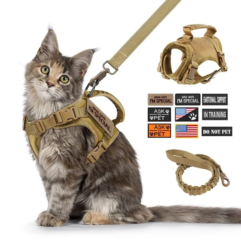 Tactical Cat Harness Leash Set With Patches And Handle 0