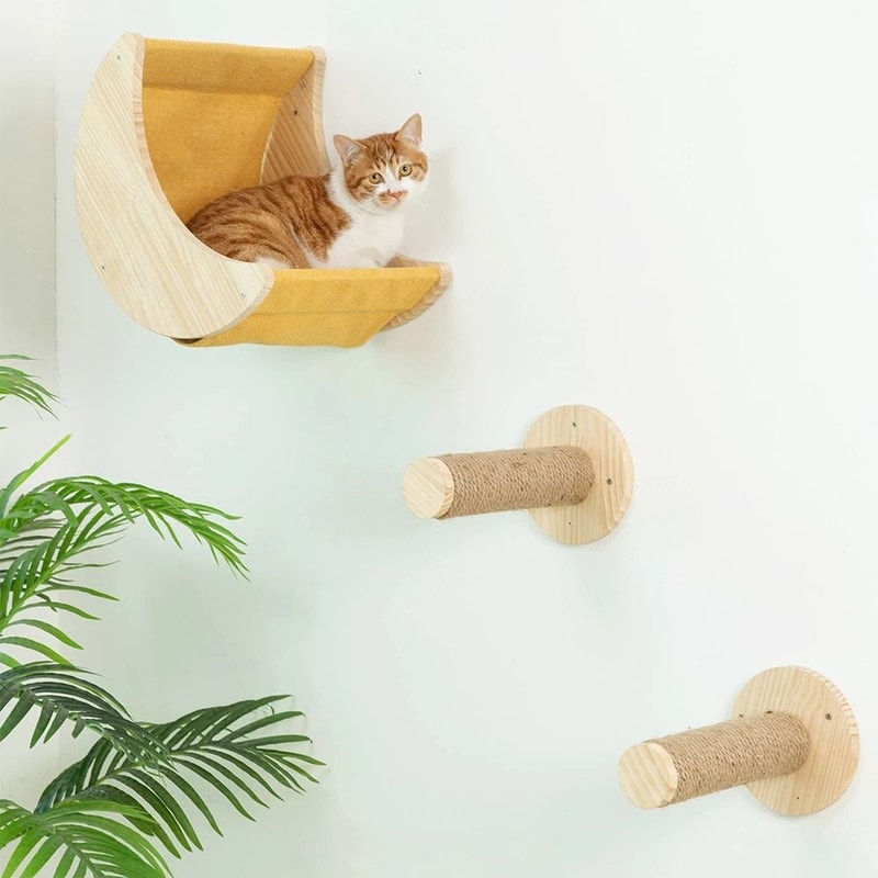 Moon Shaped Cat Wall Shelf And Climbing Steps Set 5