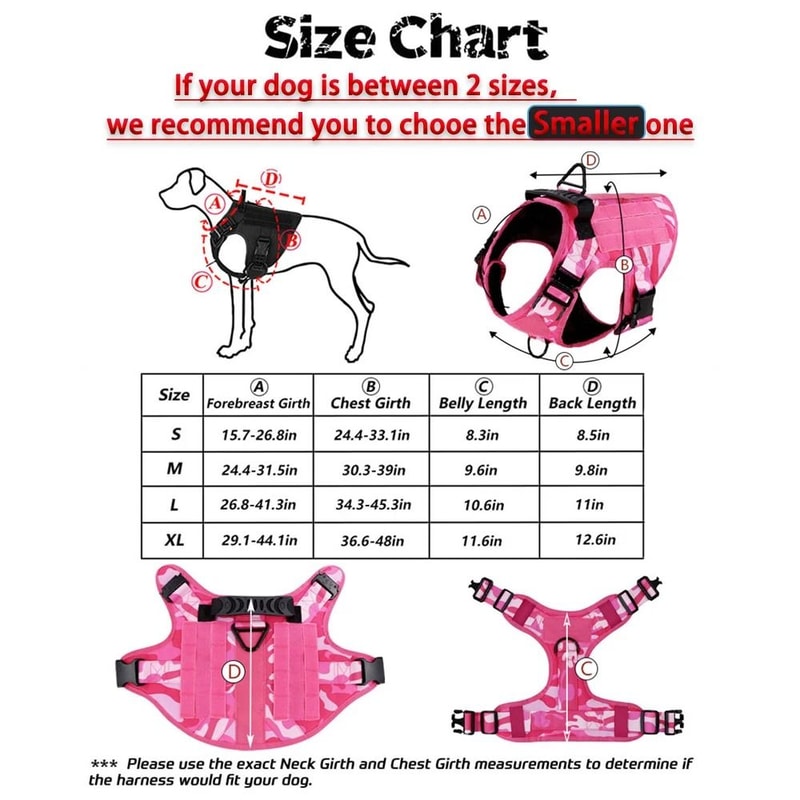 Military Pink Camouflage Dog Harness With Adjustable Leash 1