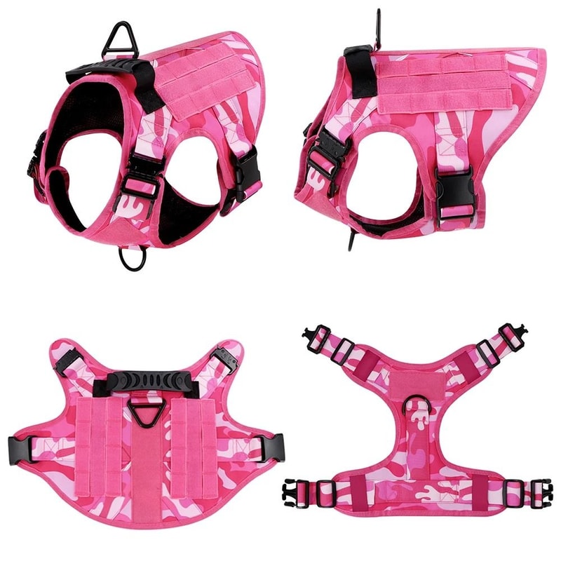 Military Pink Camouflage Dog Harness With Adjustable Leash 2