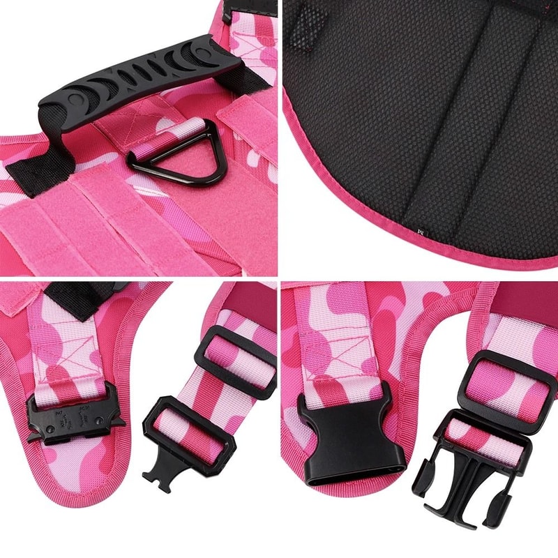 Military Pink Camouflage Dog Harness With Adjustable Leash 3