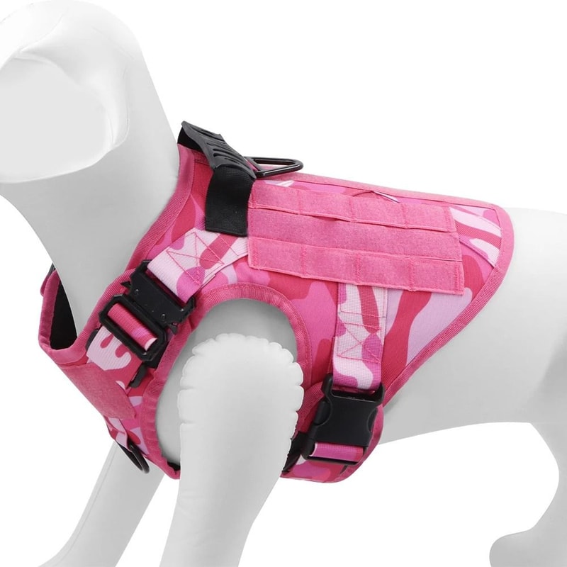 Military Pink Camouflage Dog Harness With Adjustable Leash 4