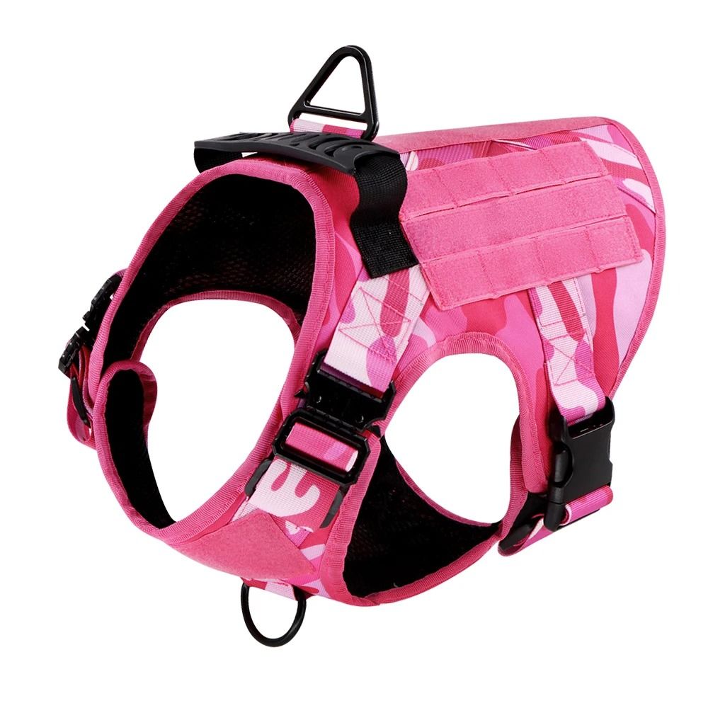 Military Pink Camouflage Dog Harness With Adjustable Leash 6