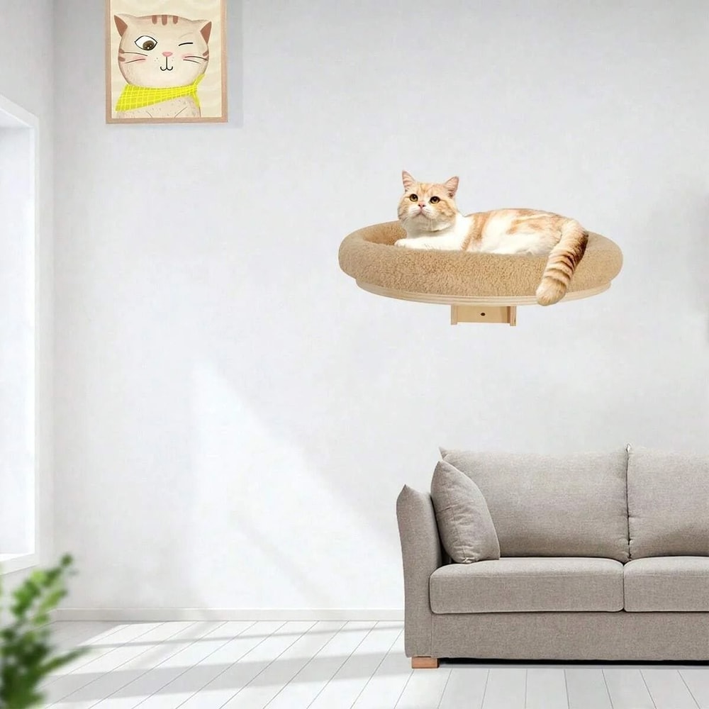 Wall Mounted Wooden Cat Climbing Ladder And Hammock With Scratching Post 2