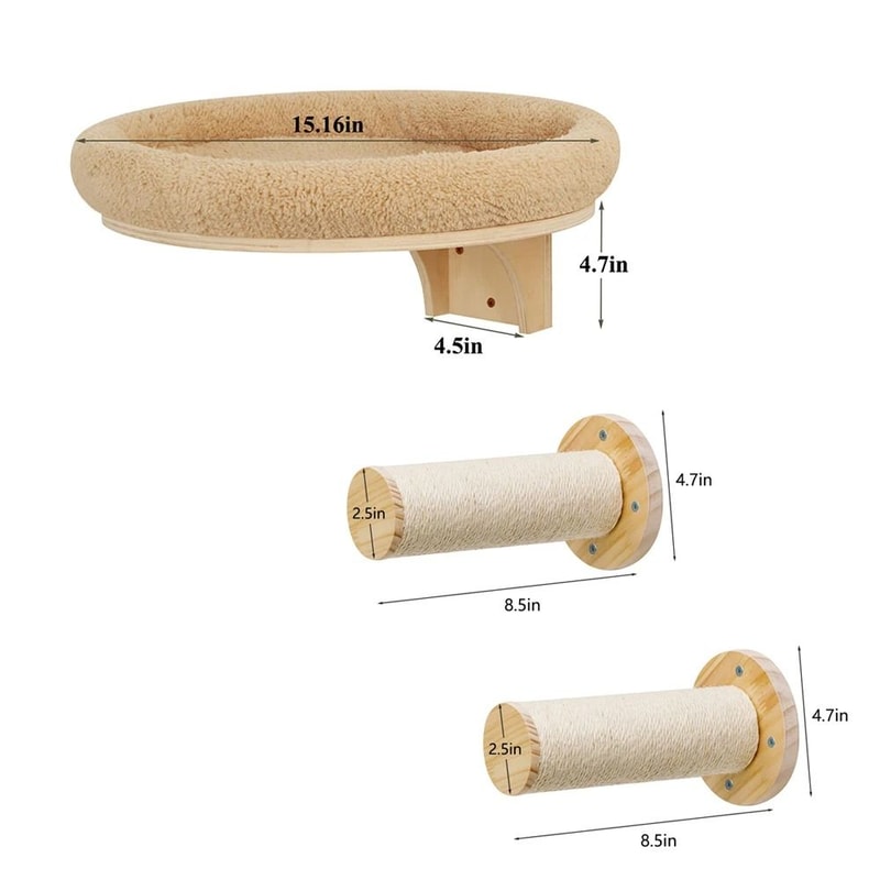 Wall Mounted Wooden Cat Climbing Ladder And Hammock With Scratching Post 7