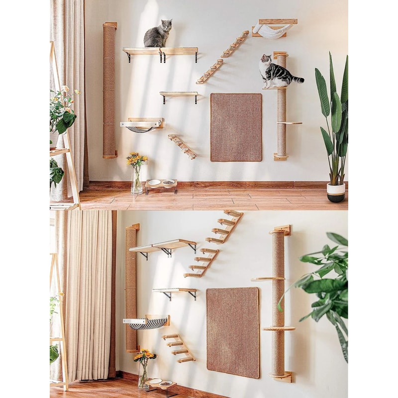 Wall Mounted Cat Tree With Scratching Posts Perches And Hammock 2