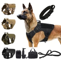 tactical dog harness set with adjustable collar leash molle pouch and training vest