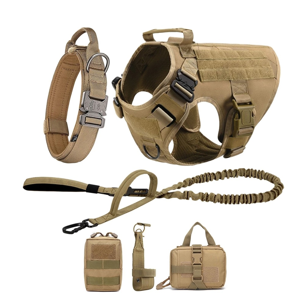 Tactical Dog Harness Set With Adjustable Collar Leash Molle Pouch And Training Vest 10
