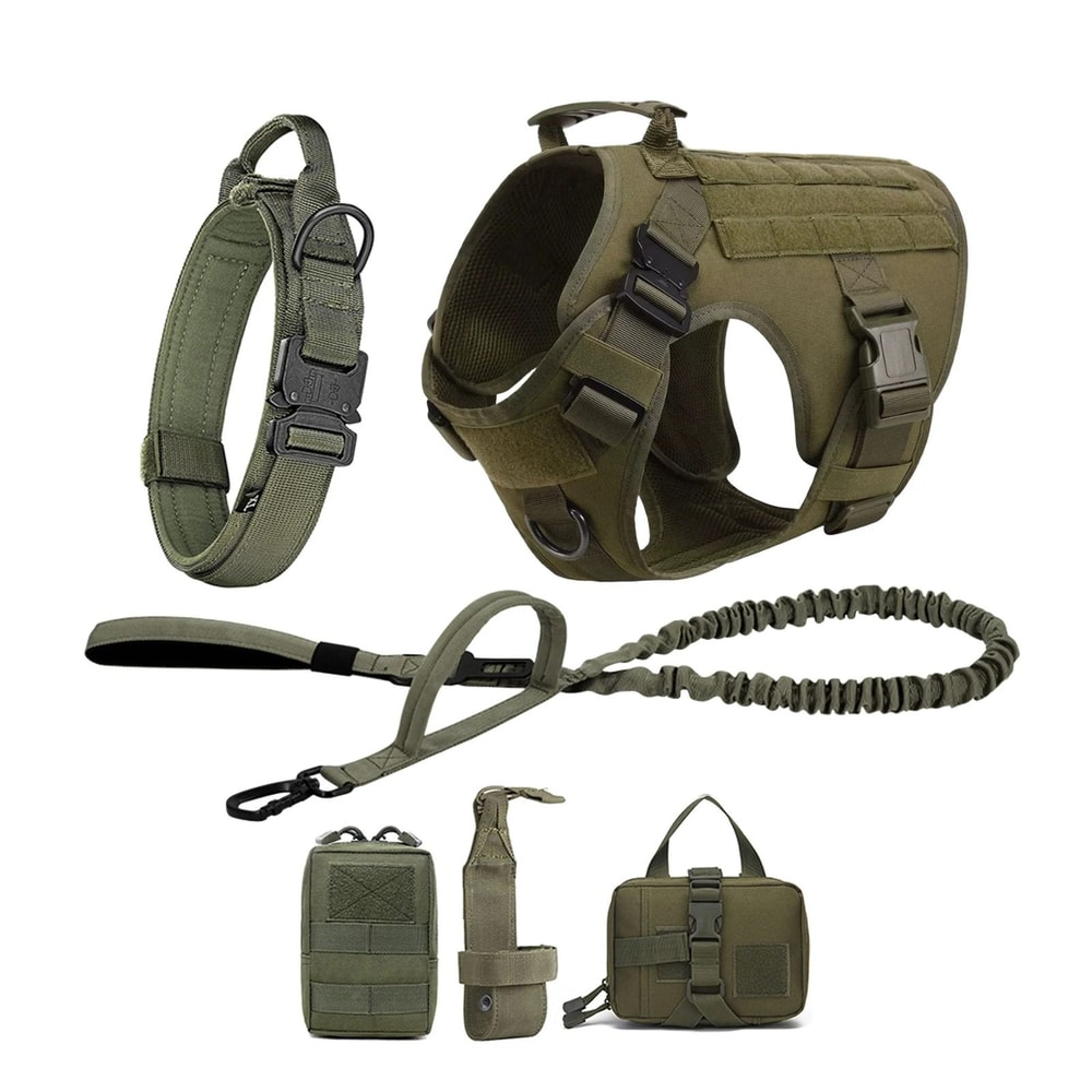 Tactical Dog Harness Set With Adjustable Collar Leash Molle Pouch And Training Vest 12