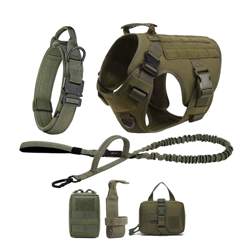 Tactical Dog Harness Set With Adjustable Collar Leash Molle Pouch And Training Vest 12