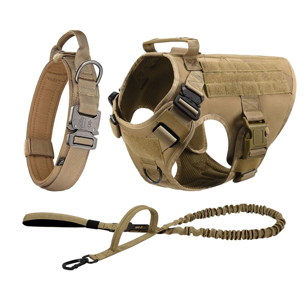 Tactical Dog Harness Set With Adjustable Collar Leash Molle Pouch And Training Vest 14