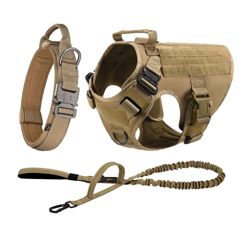 Tactical Dog Harness Set With Adjustable Collar Leash Molle Pouch And Training Vest 14