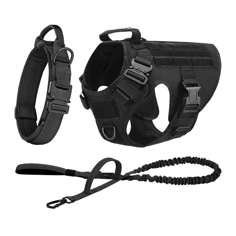 Tactical Dog Harness Set With Adjustable Collar Leash Molle Pouch And Training Vest 15