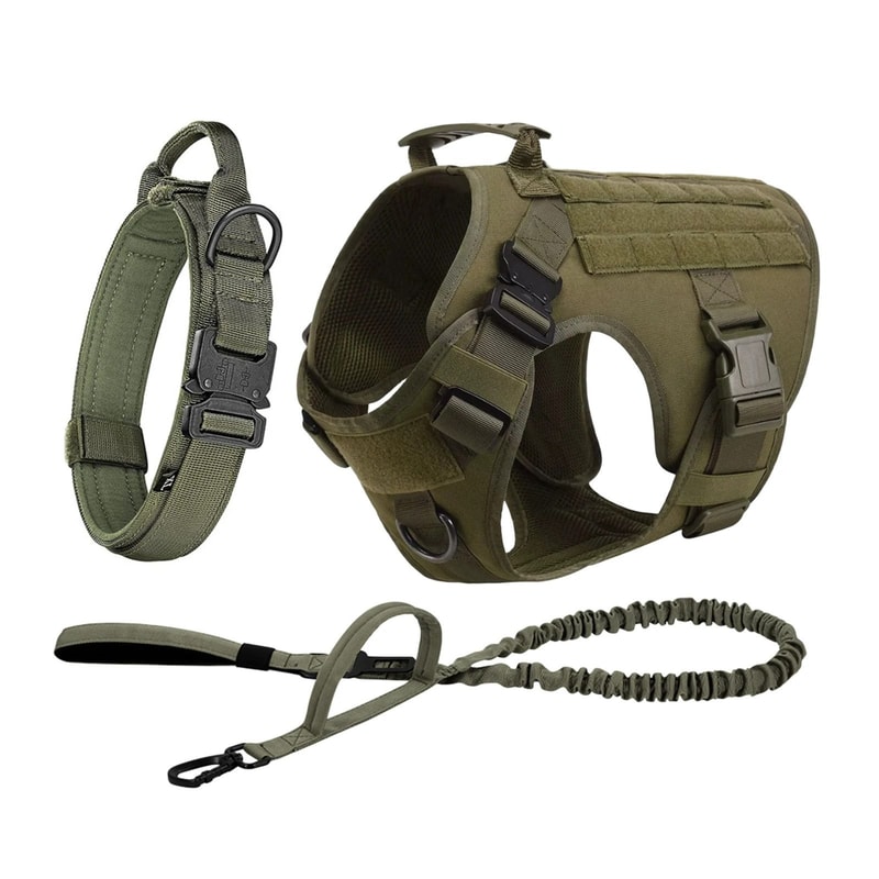 Tactical Dog Harness Set With Adjustable Collar Leash Molle Pouch And Training Vest 16