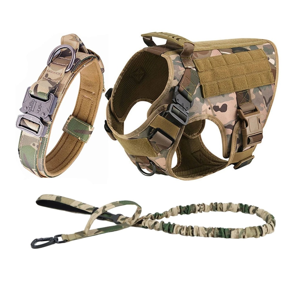 Tactical Dog Harness Set With Adjustable Collar Leash Molle Pouch And Training Vest 17