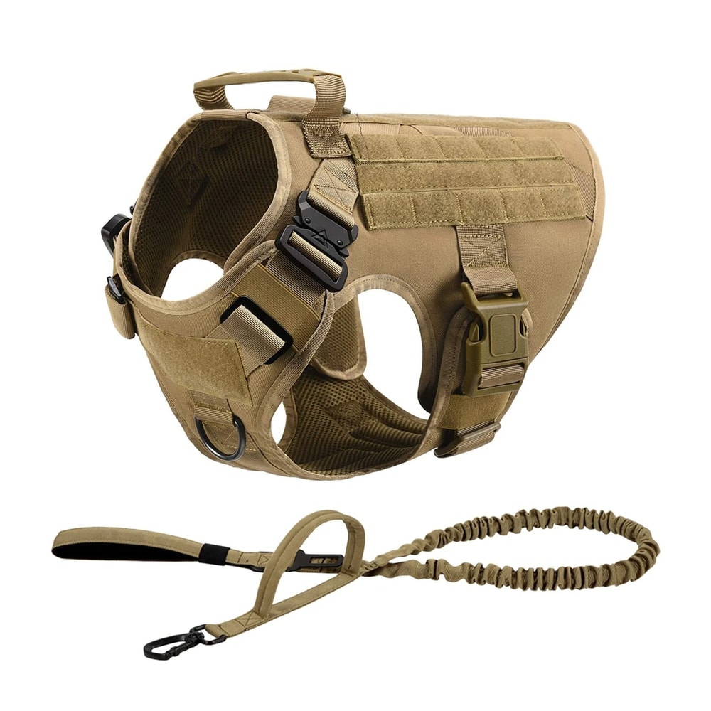Tactical Dog Harness Set With Adjustable Collar Leash Molle Pouch And Training Vest 18