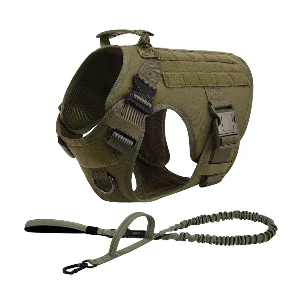 Tactical Dog Harness Set With Adjustable Collar Leash Molle Pouch And Training Vest 20