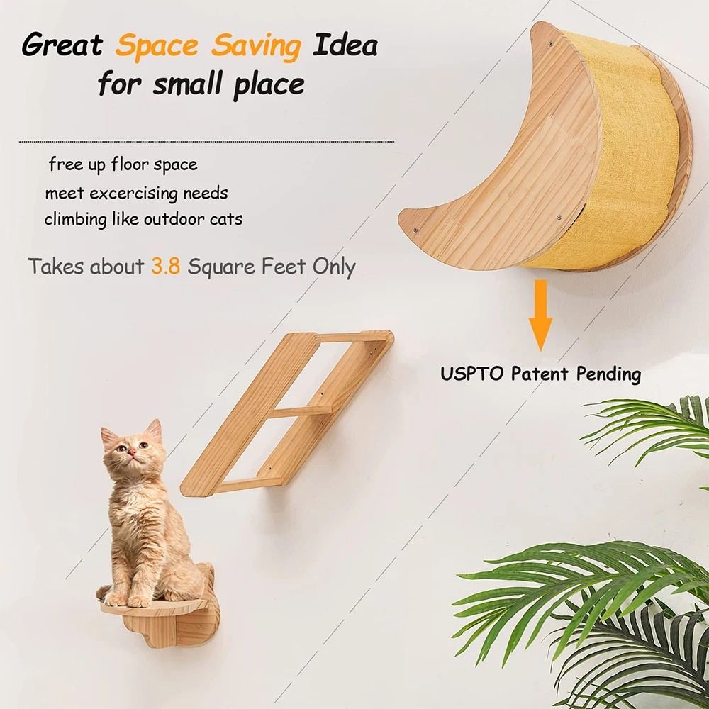 Cat Wall Climbing Shelves Set With Moon Perch Steps Ladder And Hammock Bed 3