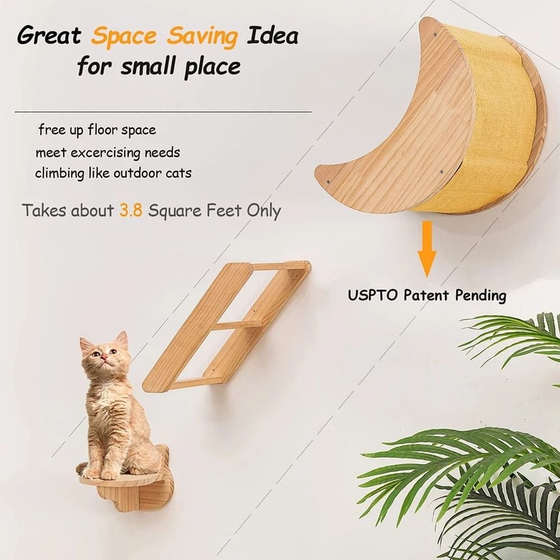 Cat Wall Climbing Shelves Set With Moon Perch Steps Ladder And Hammock Bed 3