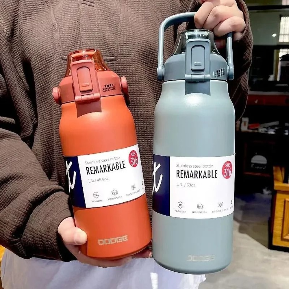 Large Capacity Stainless Steel Tumbler Thermos Bottle With Straw And Lock Lid 0