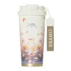 stainless steel vacuum insulated travel tumbler with floral pattern for hot and cold drinks