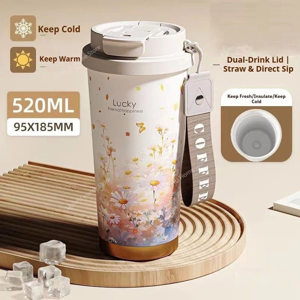 Stainless Steel Vacuum Insulated Travel Tumbler With Floral Pattern For Hot And Cold Drinks 4