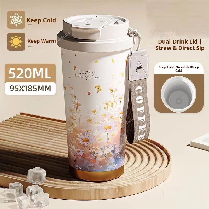 Stainless Steel Vacuum Insulated Travel Tumbler With Floral Pattern For Hot And Cold Drinks 4
