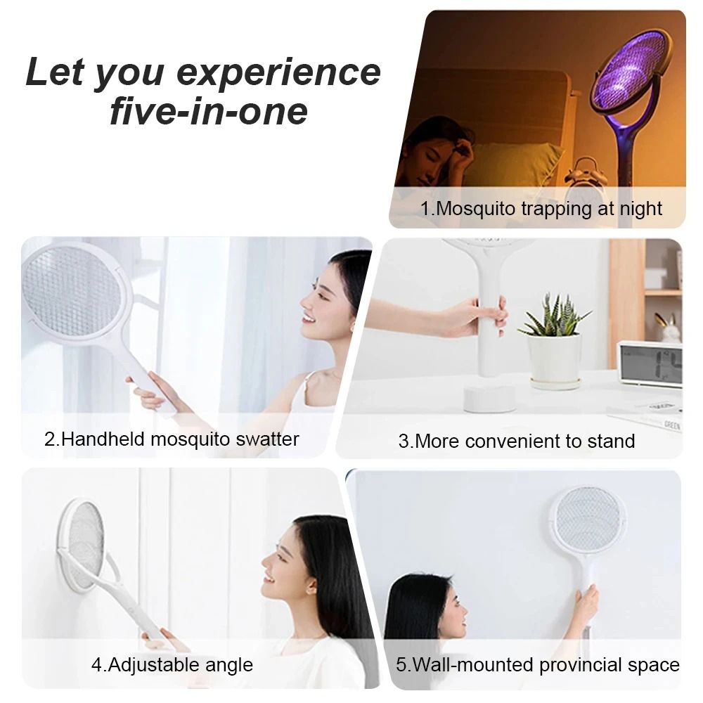 5 In 1 Rechargeable Mosquito Killer Lamp And Bug Zapper Swatter With Adjustable Angle 4