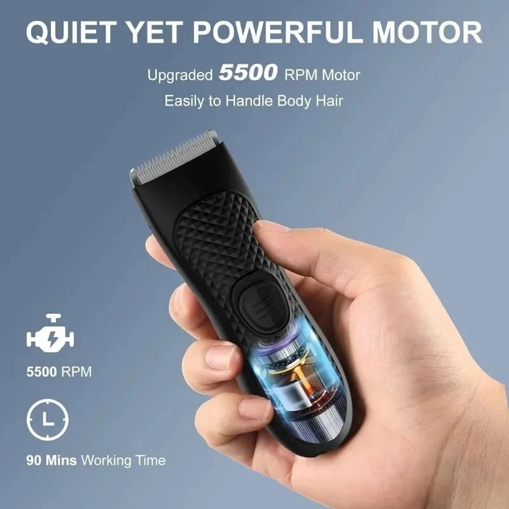 Waterproof Mens Body Hair Trimmer With Ceramic Blades And Adjustable Guards For Sensitive Areas 2