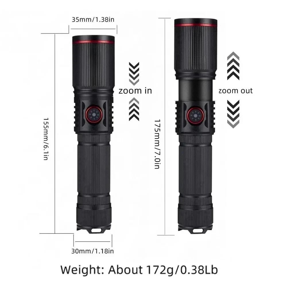 30W High Bright Rechargeable Zoom Flashlight With Type C Charging And 6 Light Modes 2