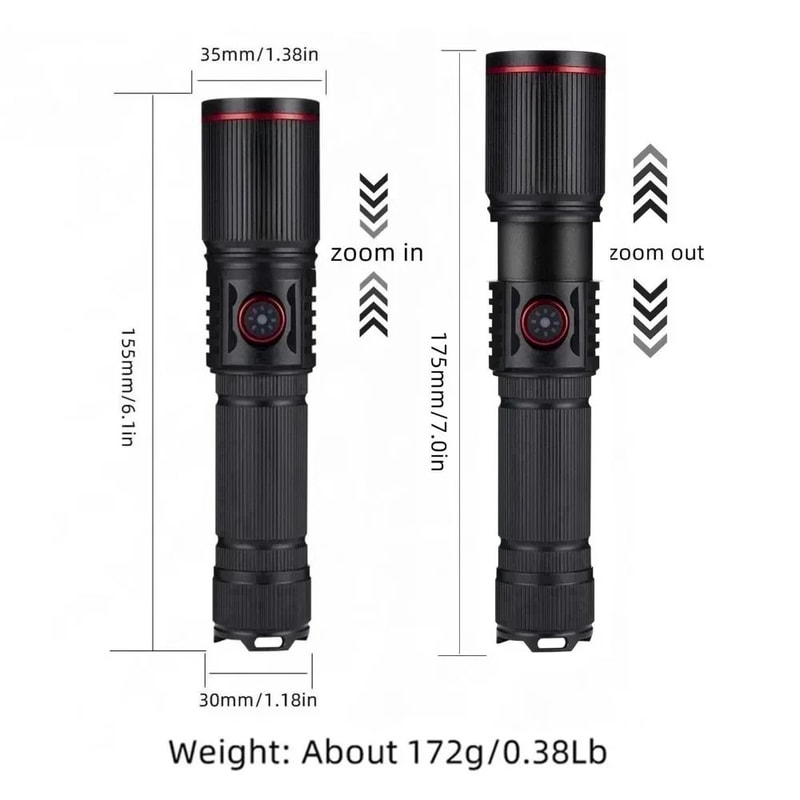 30W High Bright Rechargeable Zoom Flashlight With Type C Charging And 6 Light Modes 2