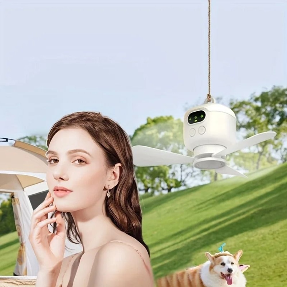 Rechargeable Camping Ceiling Fan With Remote Control LED Light And 8000mAh Battery 4