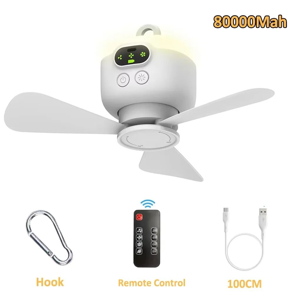 Rechargeable Camping Ceiling Fan With Remote Control LED Light And 8000mAh Battery 8
