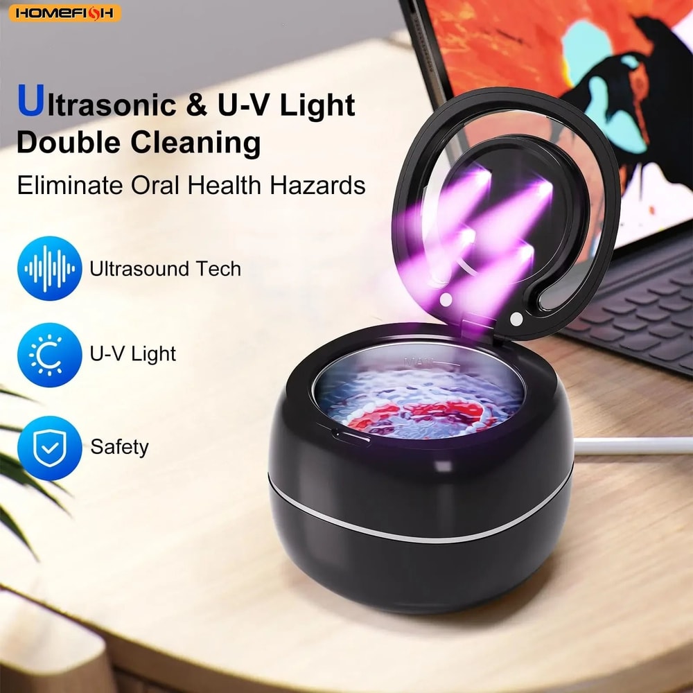 Portable Ultrasonic Cleaner For Retainers Dentures And Jewelry With LED Light And Digital Timer 0