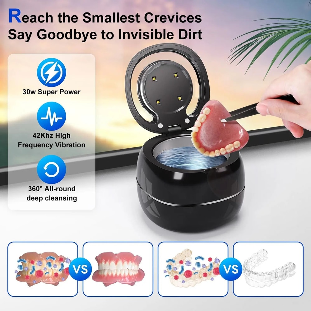 Portable Ultrasonic Cleaner For Retainers Dentures And Jewelry With LED Light And Digital Timer 2